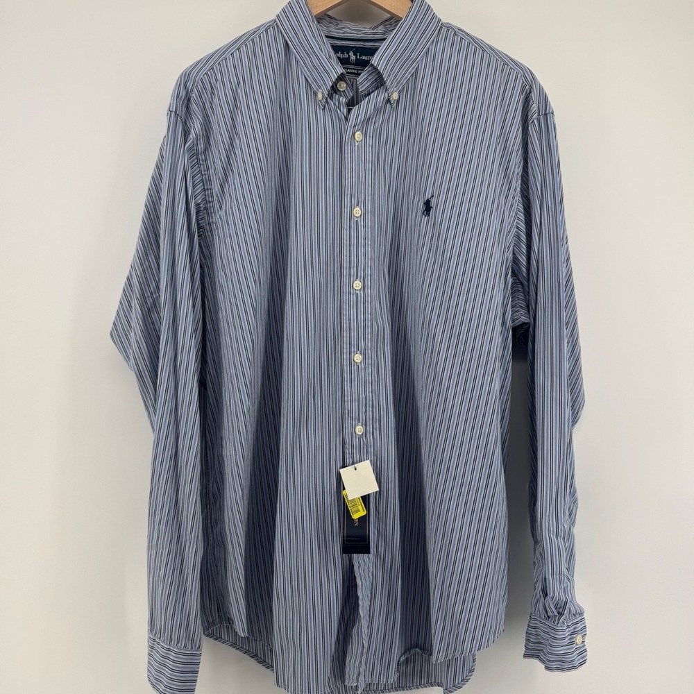 Ralph Lauren Cotton Striped Shirt Mens XL Classic Fit Button Down Preppy Office